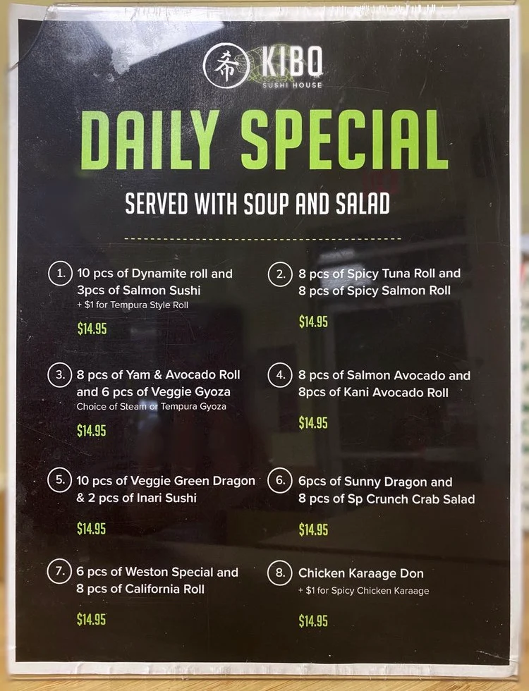 Menu, Kibo Sushi House - Woodbridge