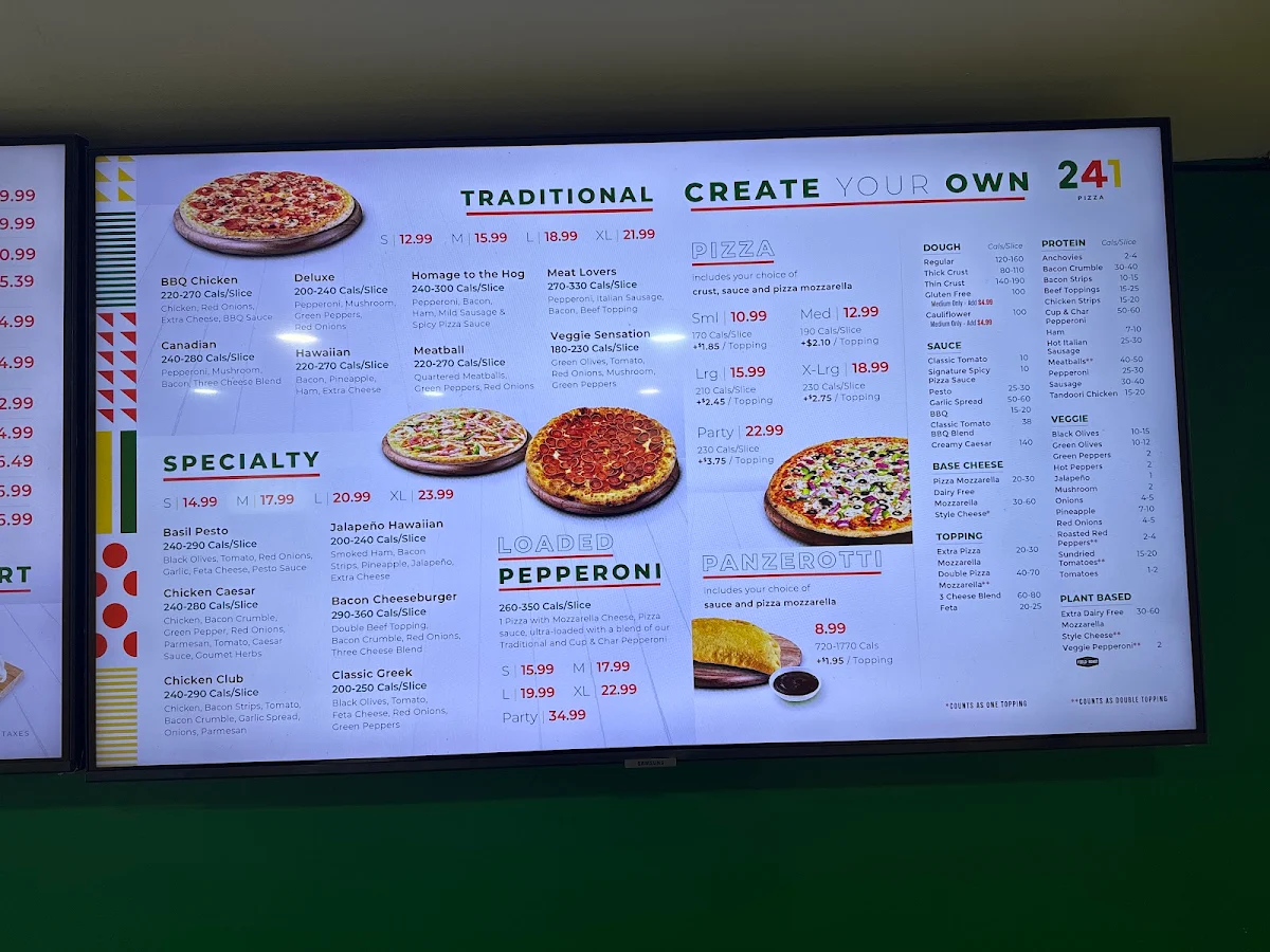 Menu, 241 Pizza