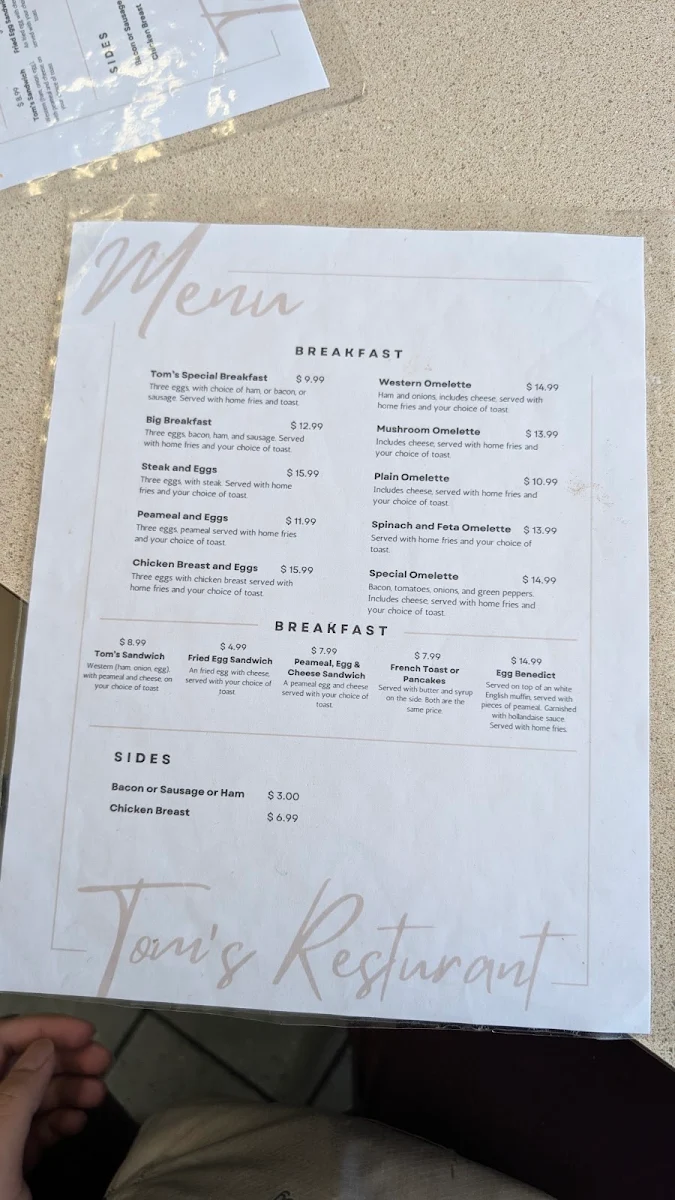 Menu, Tom's