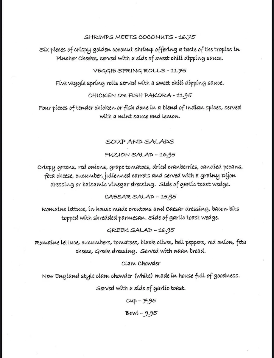 Menu, Fuzion Bar & Grill