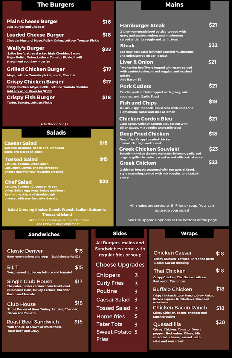 Menu, Wally’s Bar and Restaurant