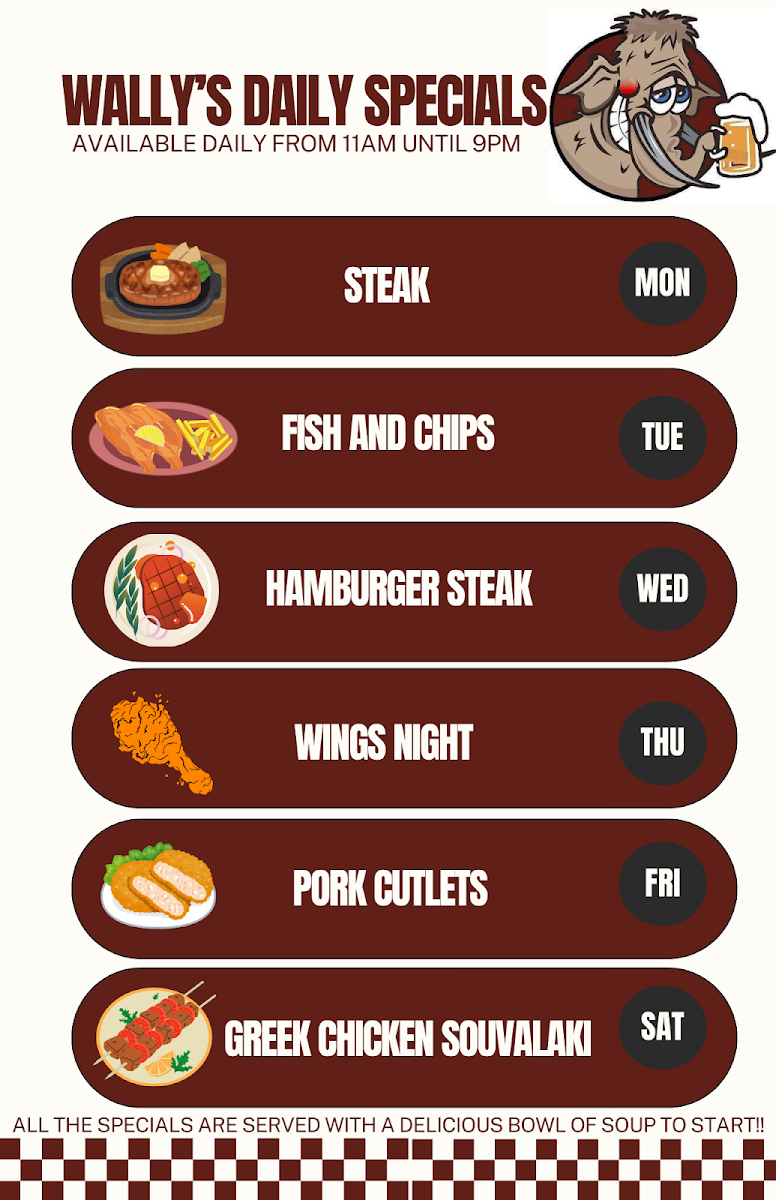 Menu, Wally’s Bar and Restaurant