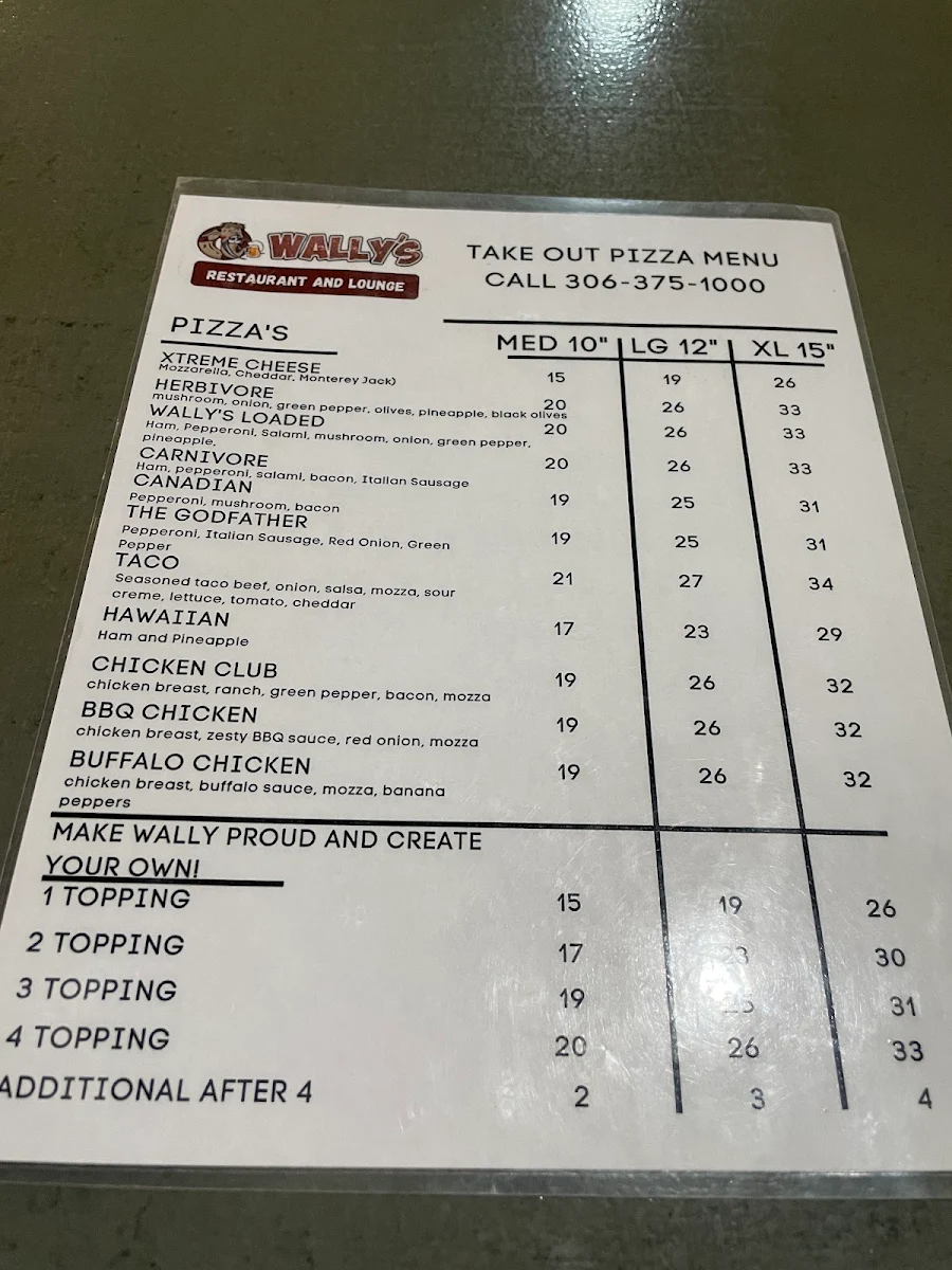 Menu, Wally’s Bar and Restaurant