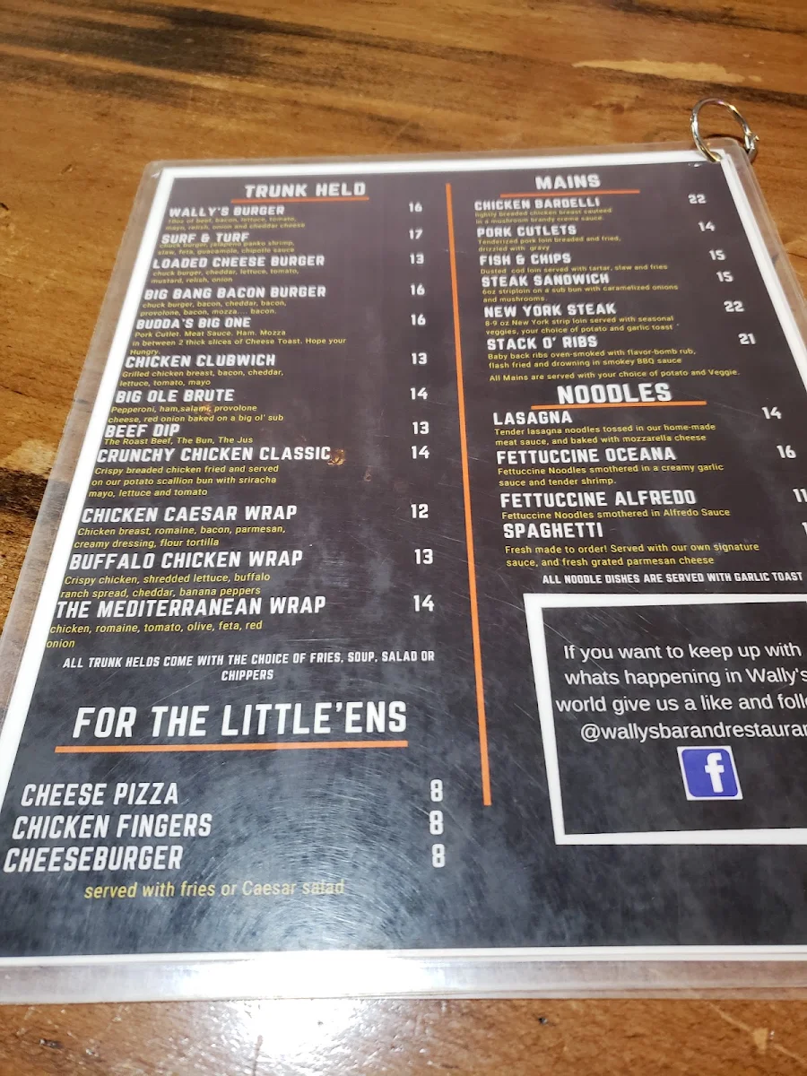 Menu, Wally’s Bar and Restaurant