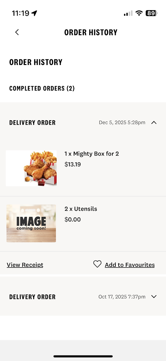 Menu, KFC