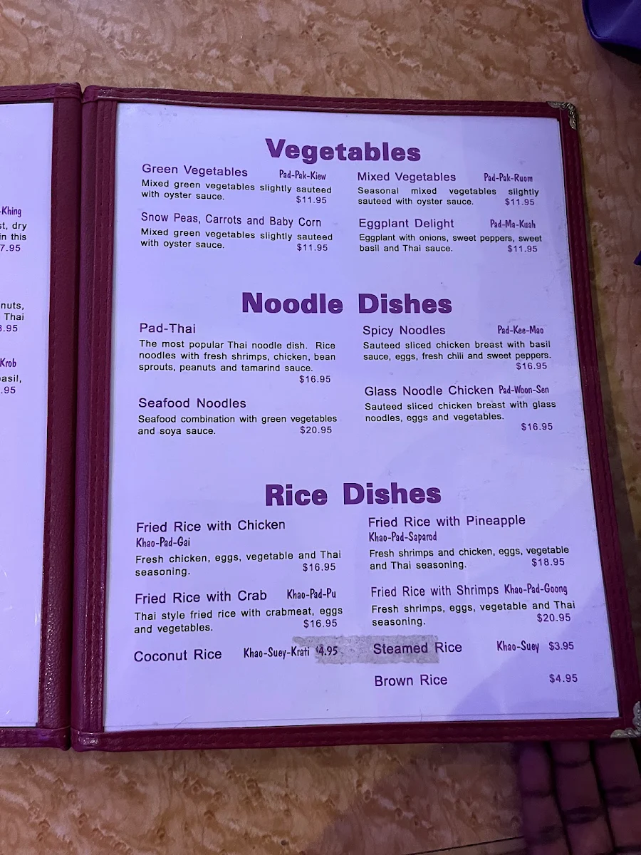 Menu, Orchid Thai
