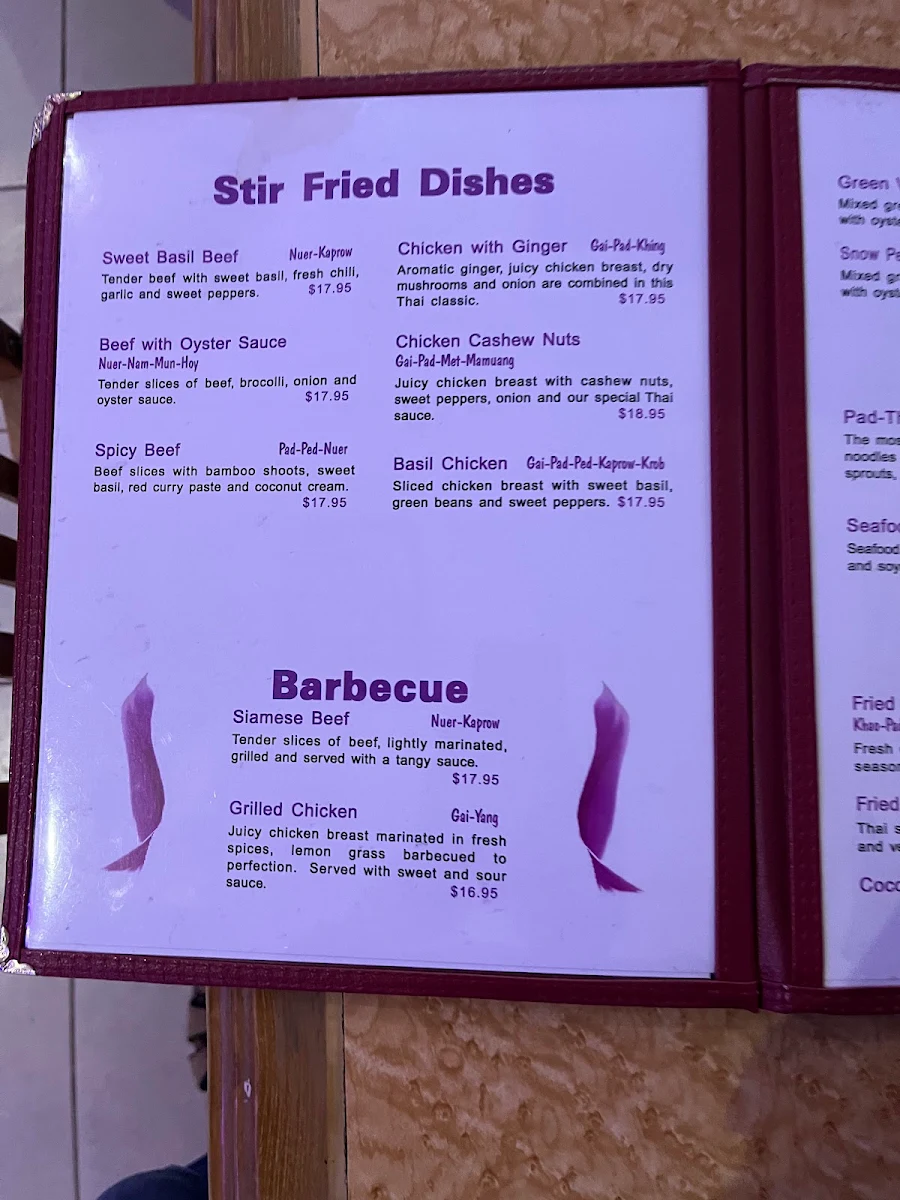 Menu, Orchid Thai