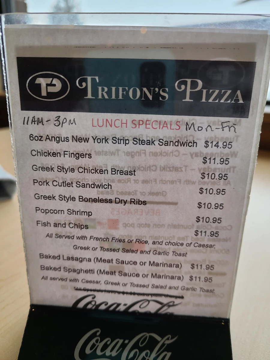 Menu, Trifon's Pizza