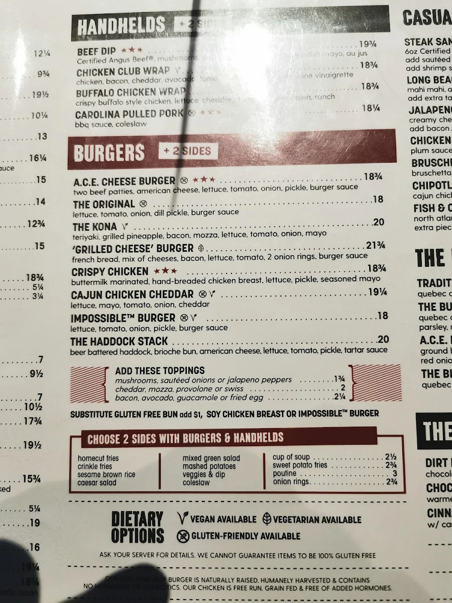 Menu, Original Joe's