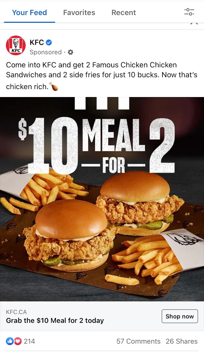 Menu, KFC