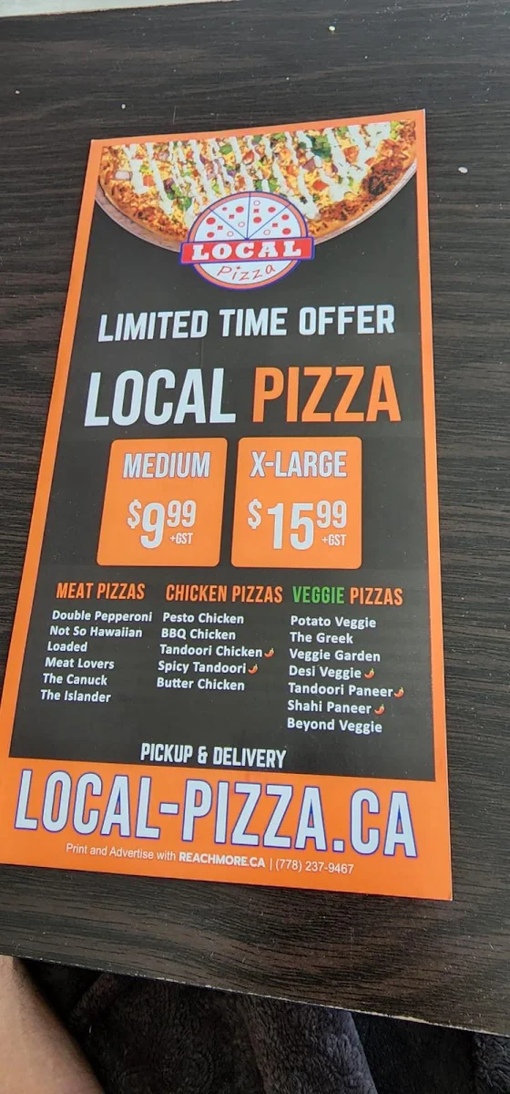 Menu, LOCAL Pizza