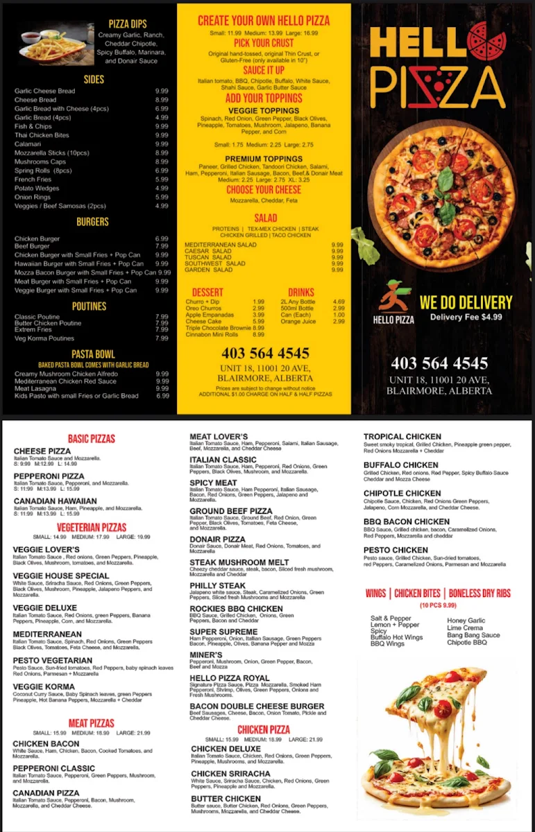 Menu, HELLO PIZZA