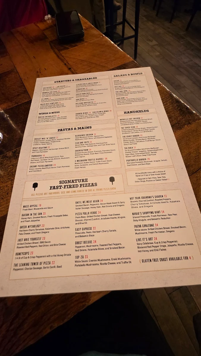 Menu, Crust & Crate Fast Fired Pizza Pub