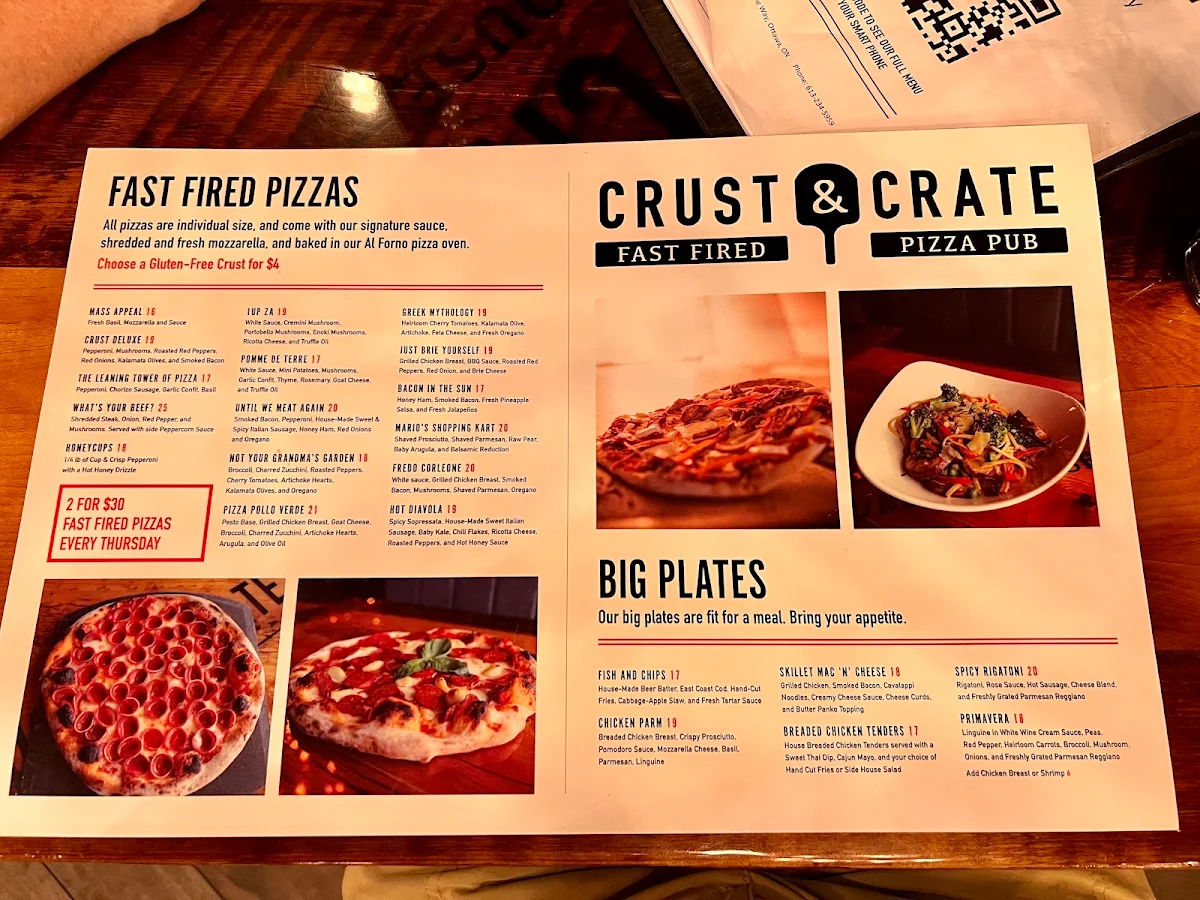 Menu, Crust & Crate Fast Fired Pizza Pub