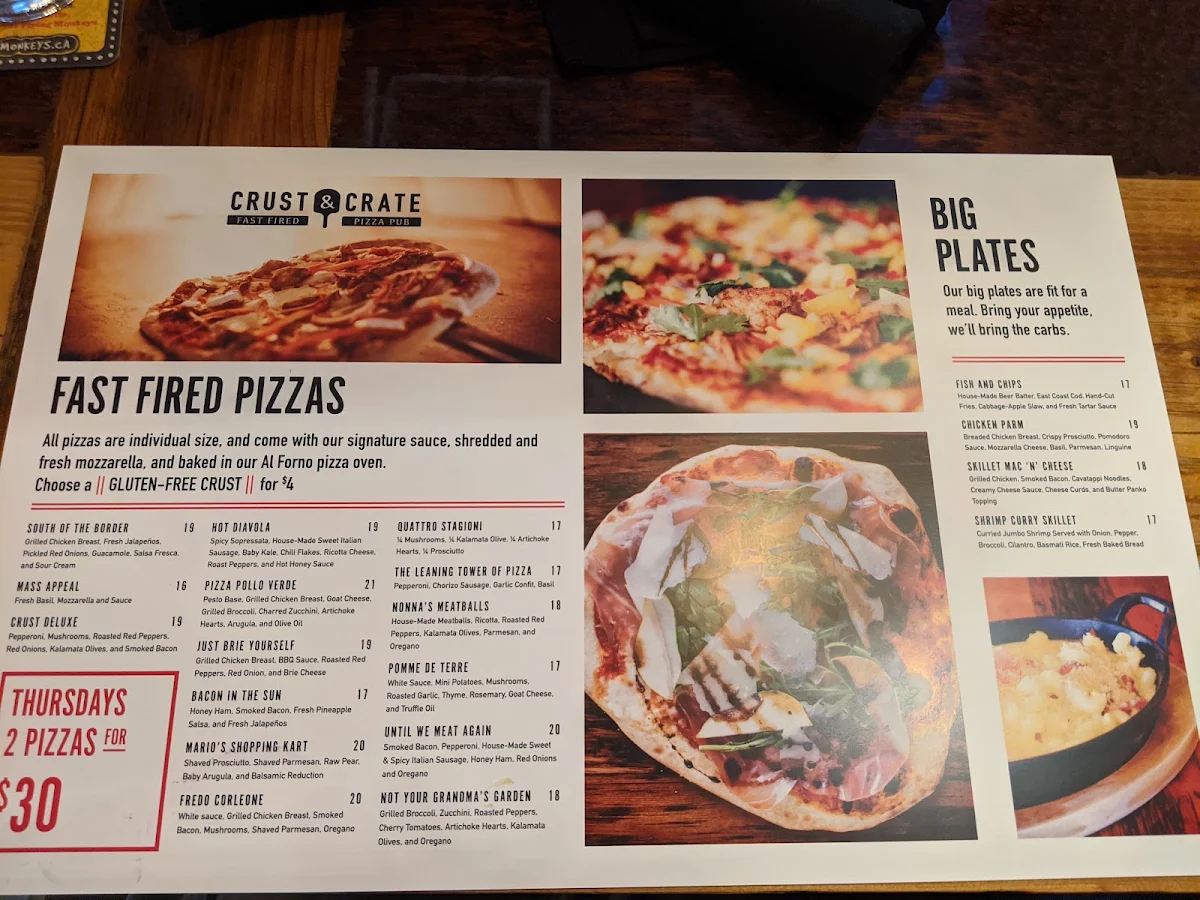Menu, Crust & Crate Fast Fired Pizza Pub