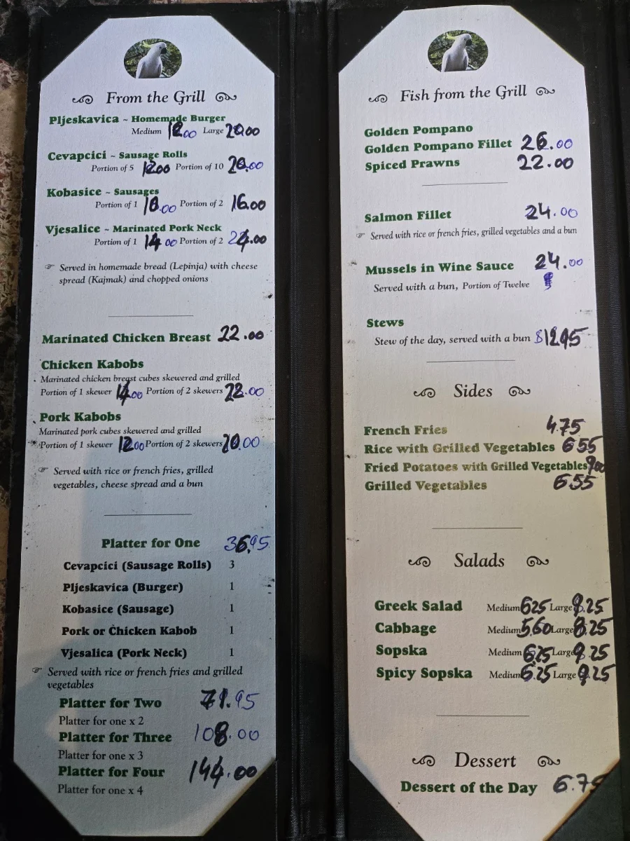 Menu, Little Cockatoo Cafe