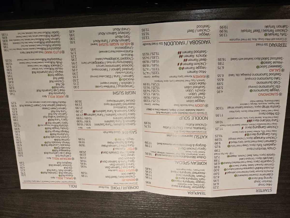 Menu, Hana Sushi Japanese Restaurant