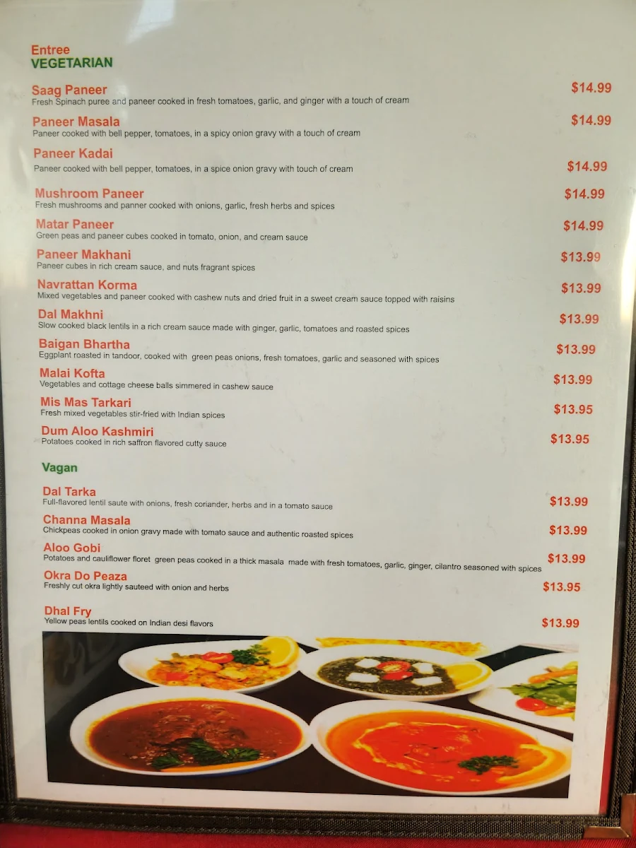Menu, Vindaloo Indian Cuisine