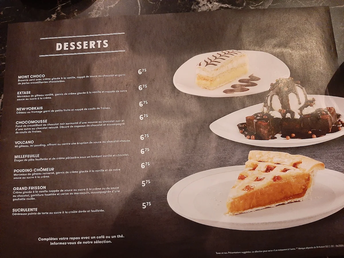 Menu, Rôtisserie St-Hubert