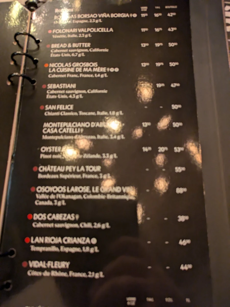 Menu, Rôtisserie St-Hubert