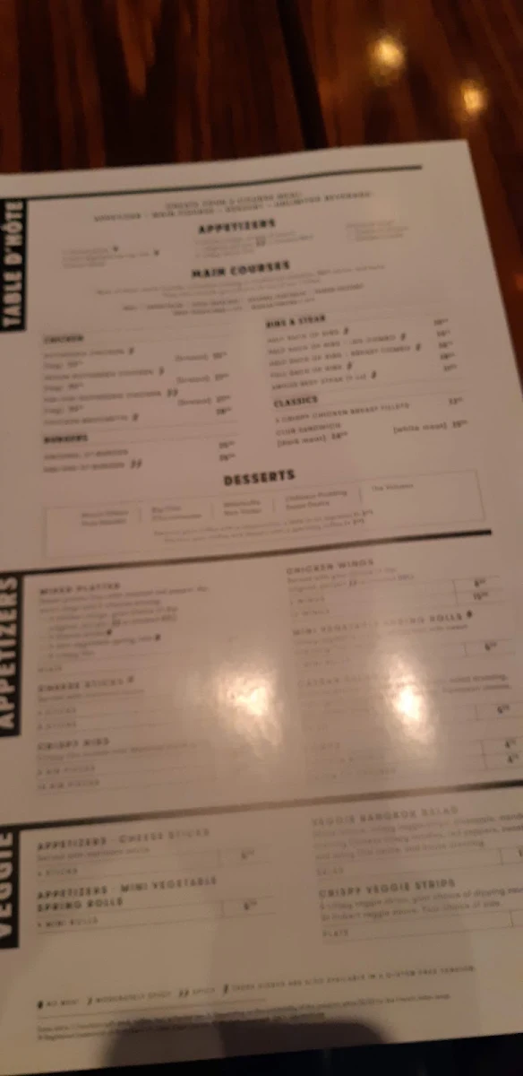 Menu, Rôtisserie St-Hubert