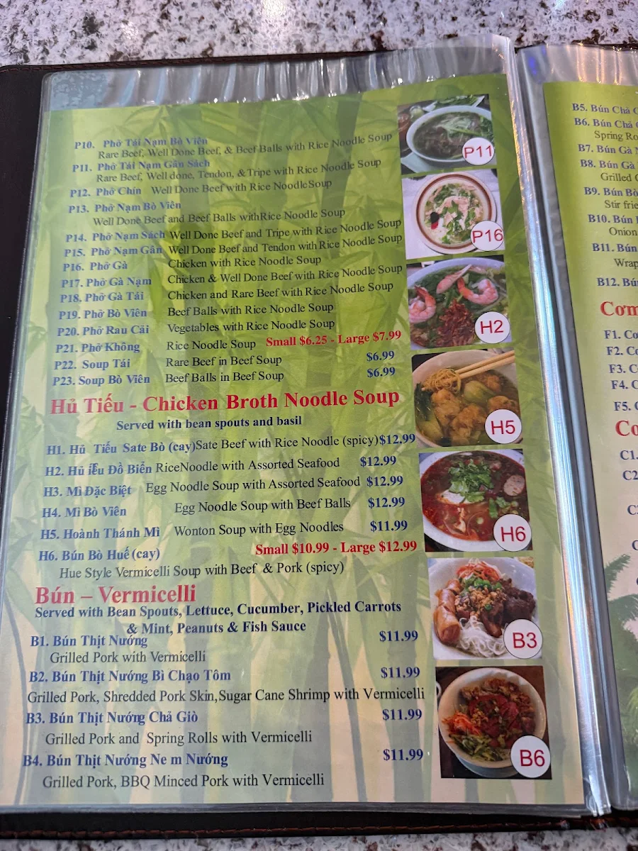 Menu, Thuân Thành Restaurant