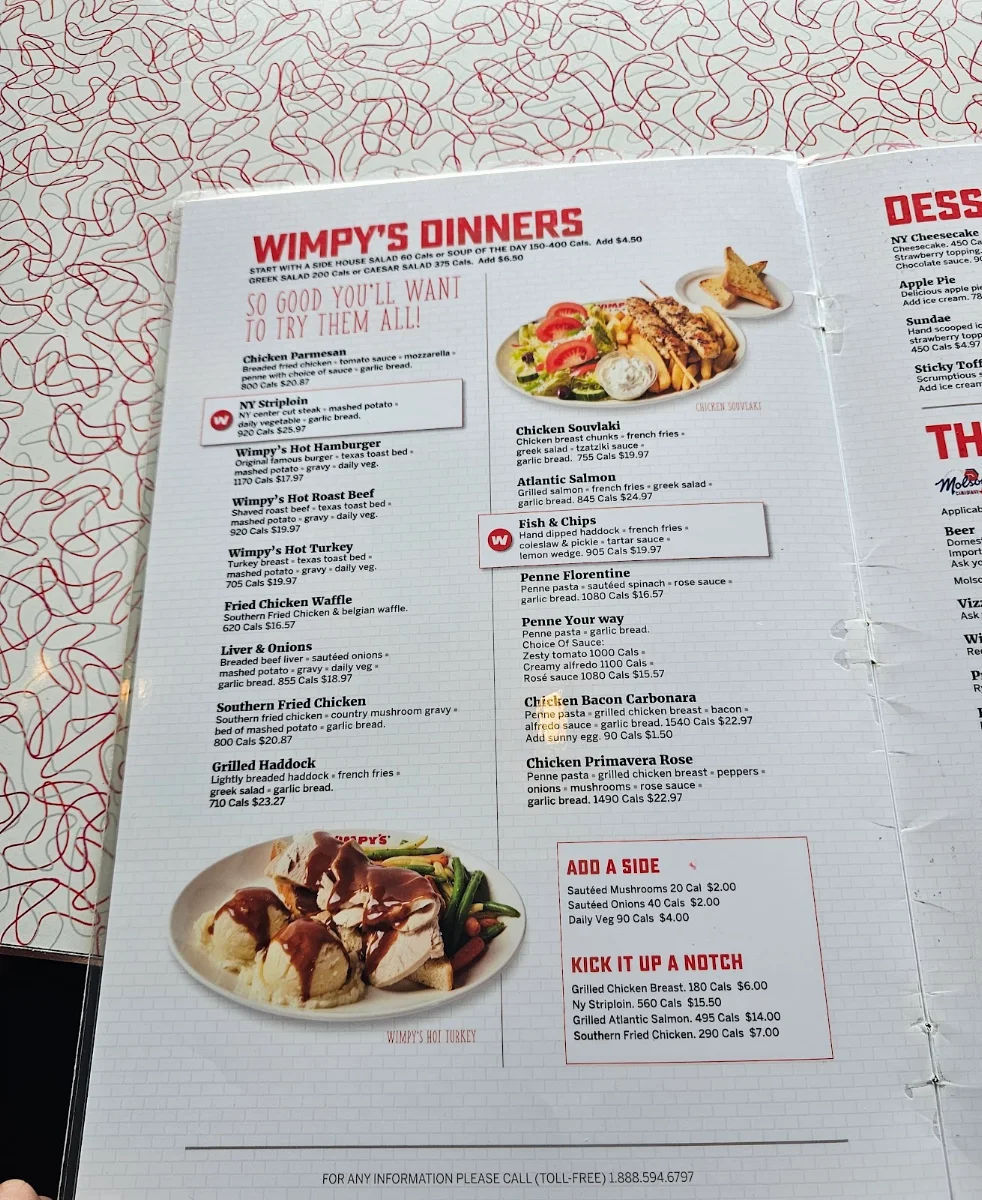 Menu, Wimpy's Diner