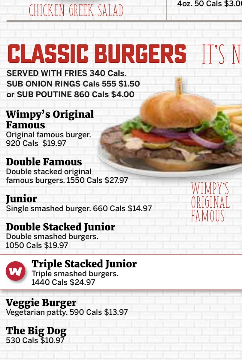 Menu, Wimpy's Diner