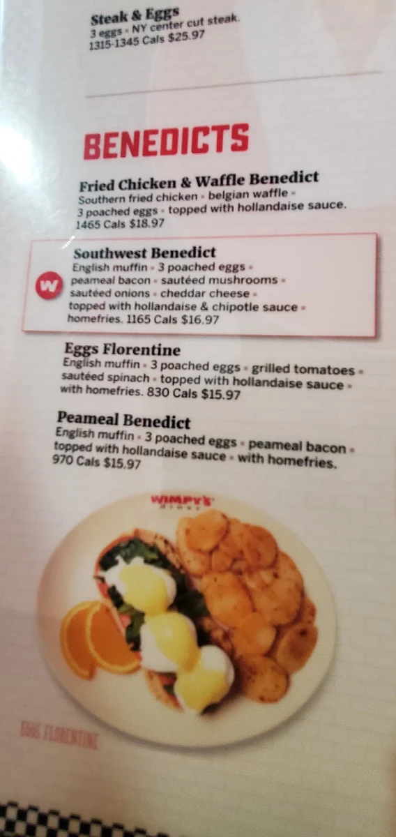 Menu, Wimpy's Diner