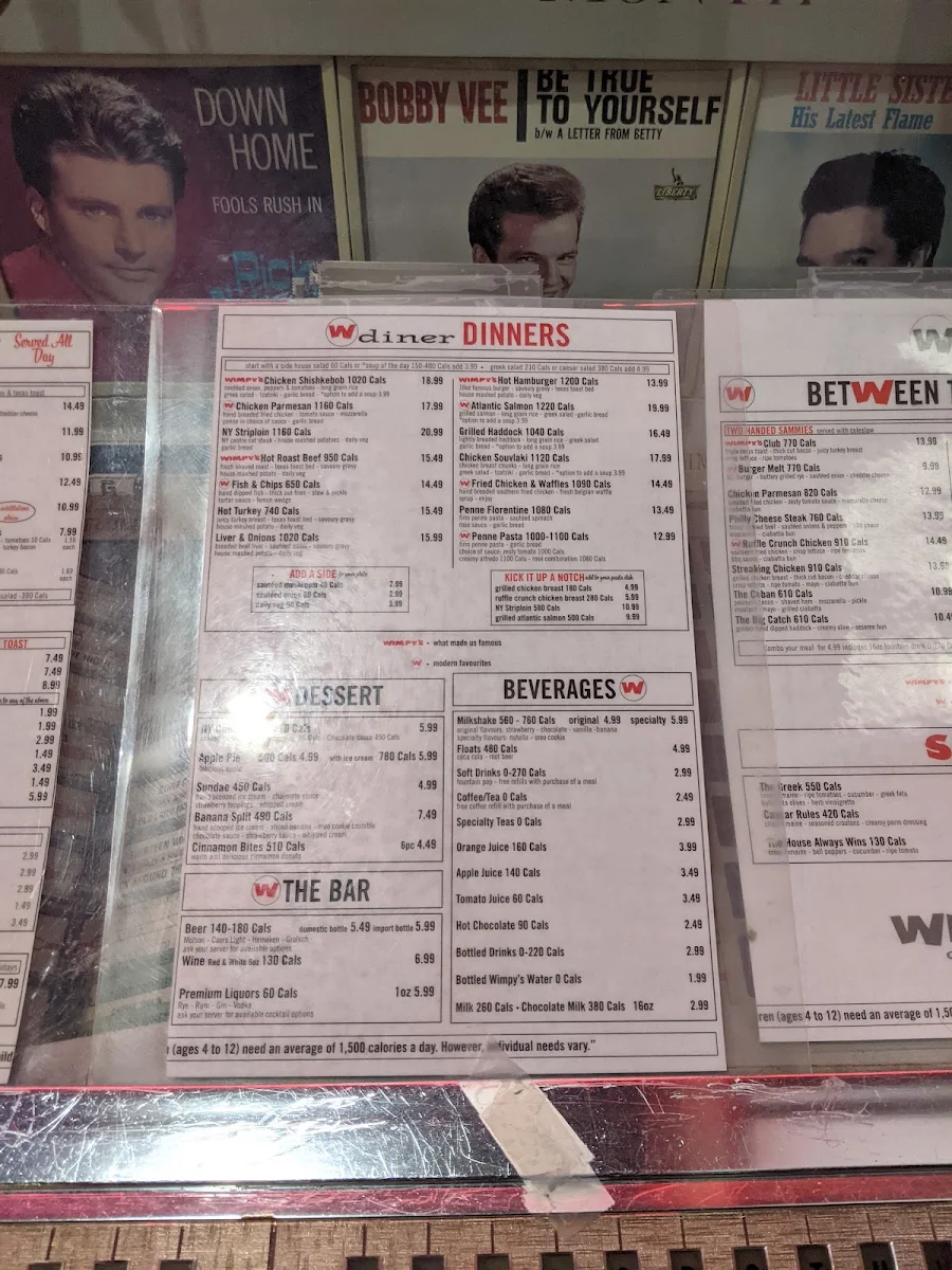 Menu, Wimpy's Diner