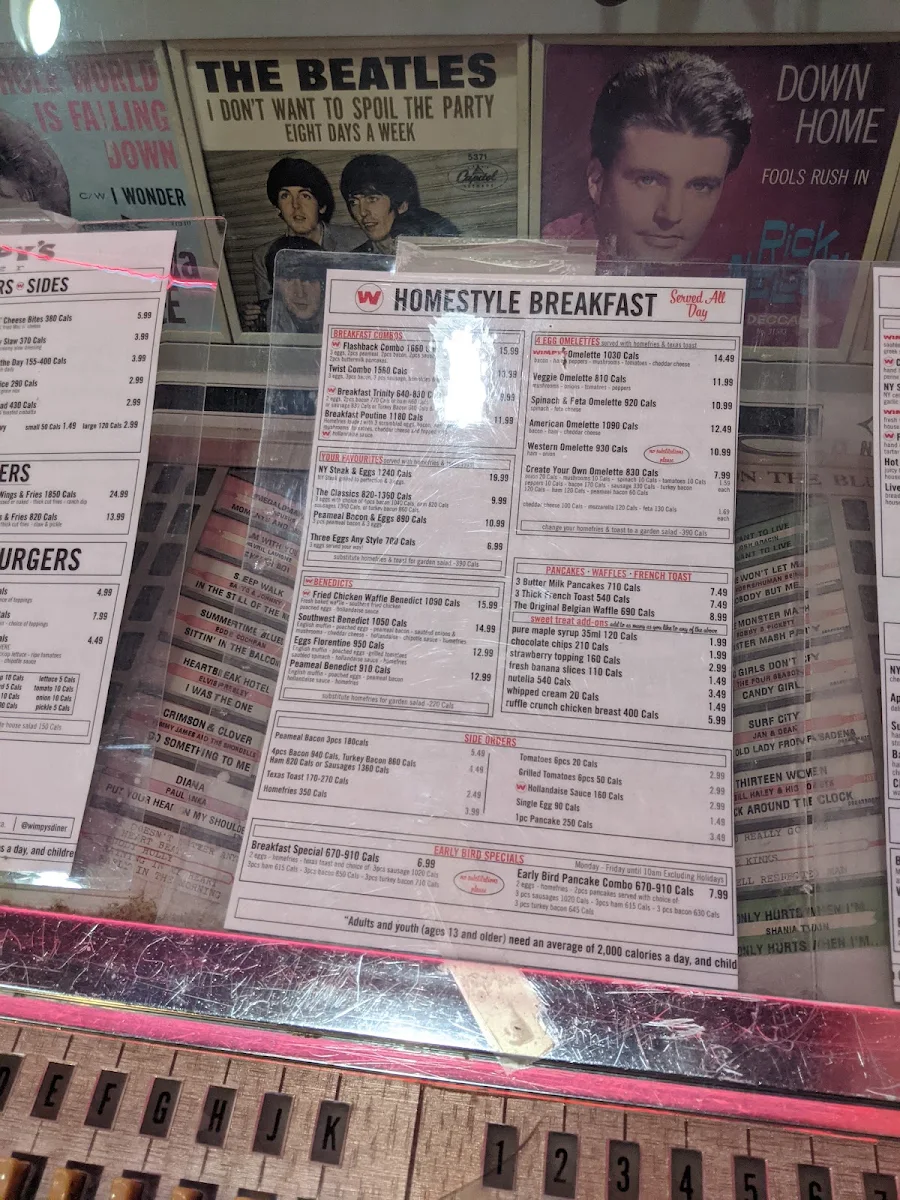 Menu, Wimpy's Diner