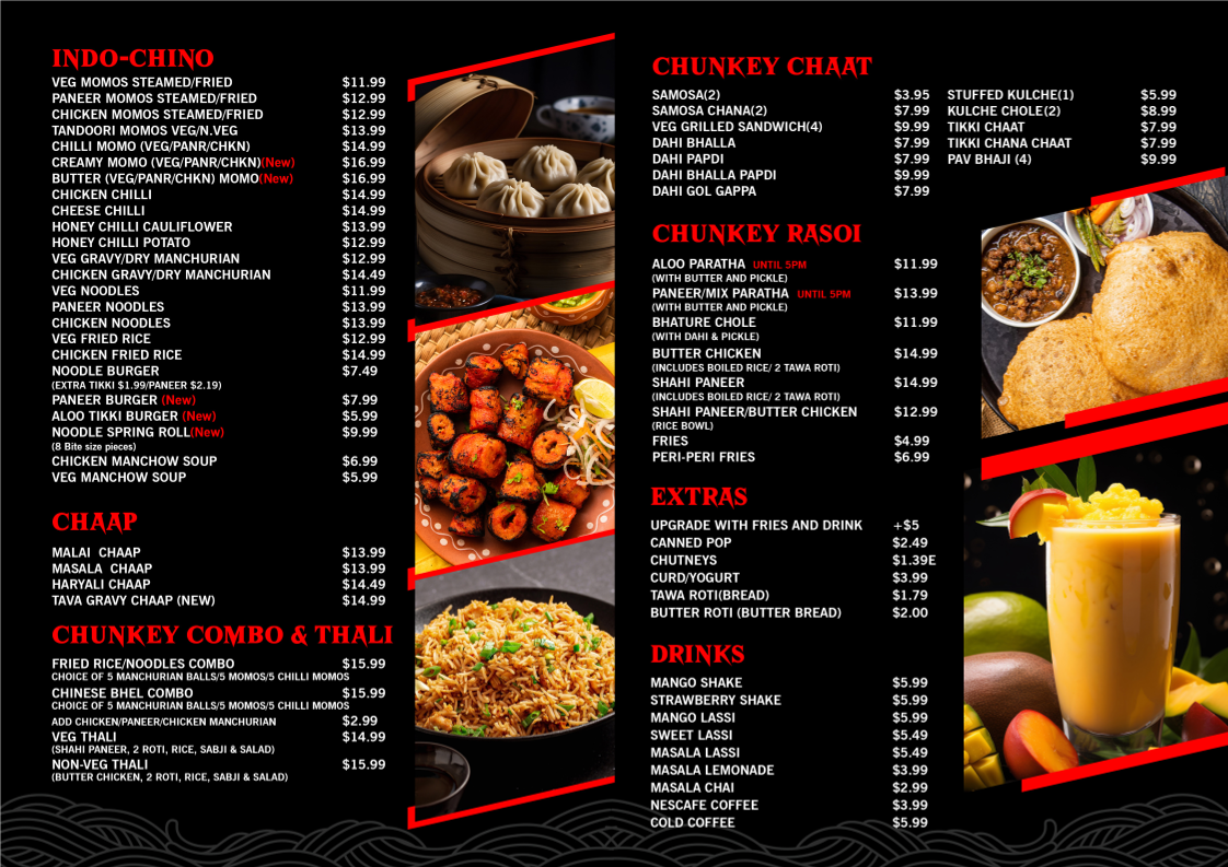 Menu, Chunkey-Indo Chinese and WINGZ