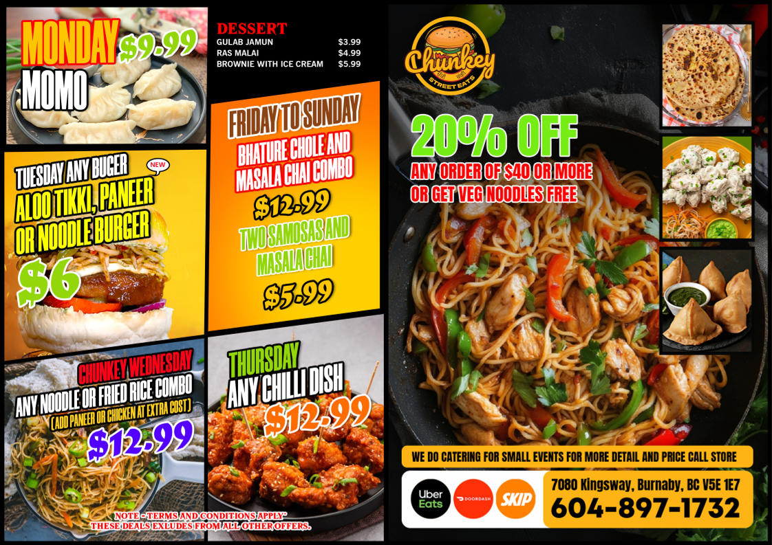 Menu, Chunkey-Indo Chinese and WINGZ