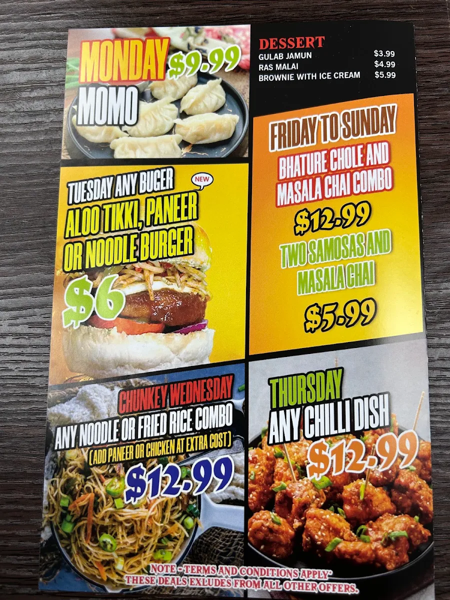 Menu, Chunkey-Indo Chinese and WINGZ
