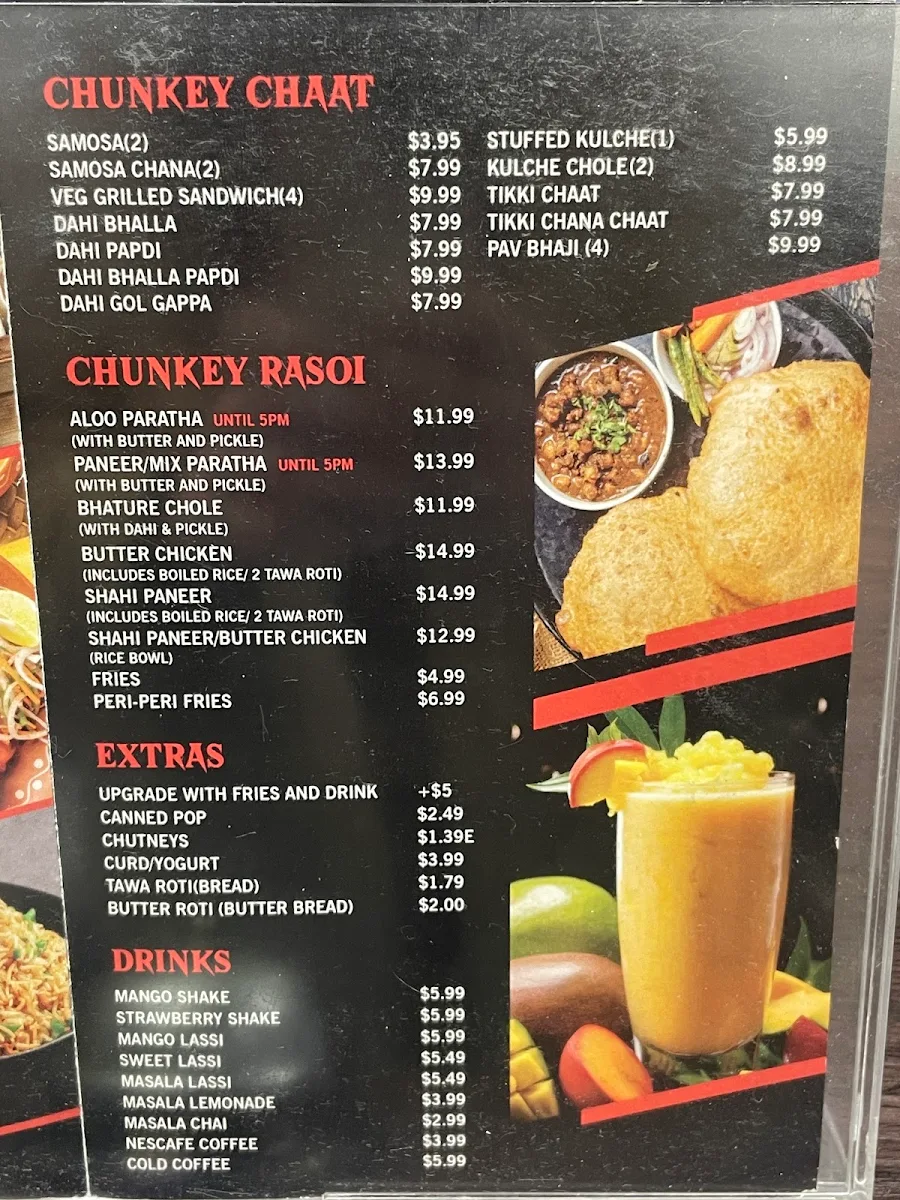Menu, Chunkey-Indo Chinese and WINGZ