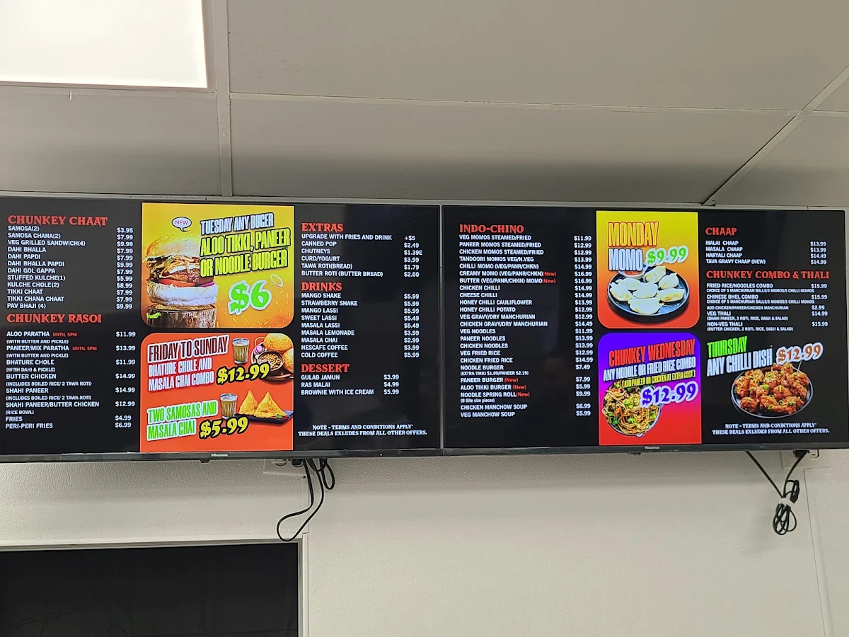 Menu, Chunkey-Indo Chinese and WINGZ