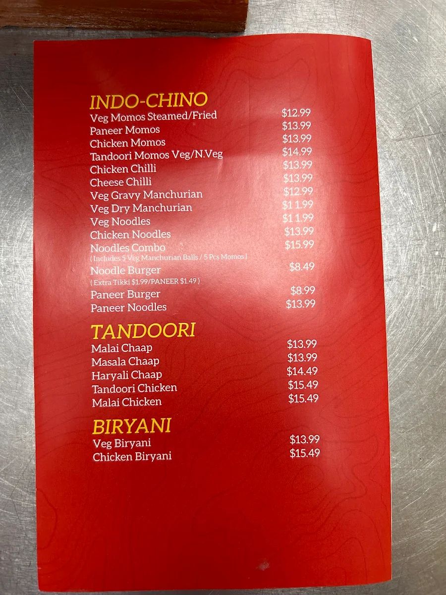 Menu, Chunkey-Indo Chinese and WINGZ