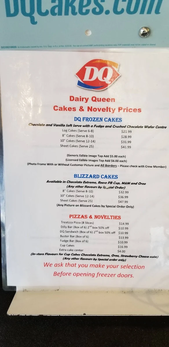 Menu, Dairy Queen Grill & Chill