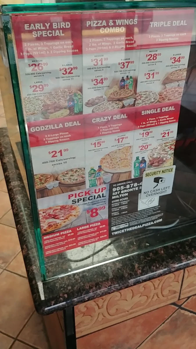 Menu, Twice The Deal Pizza