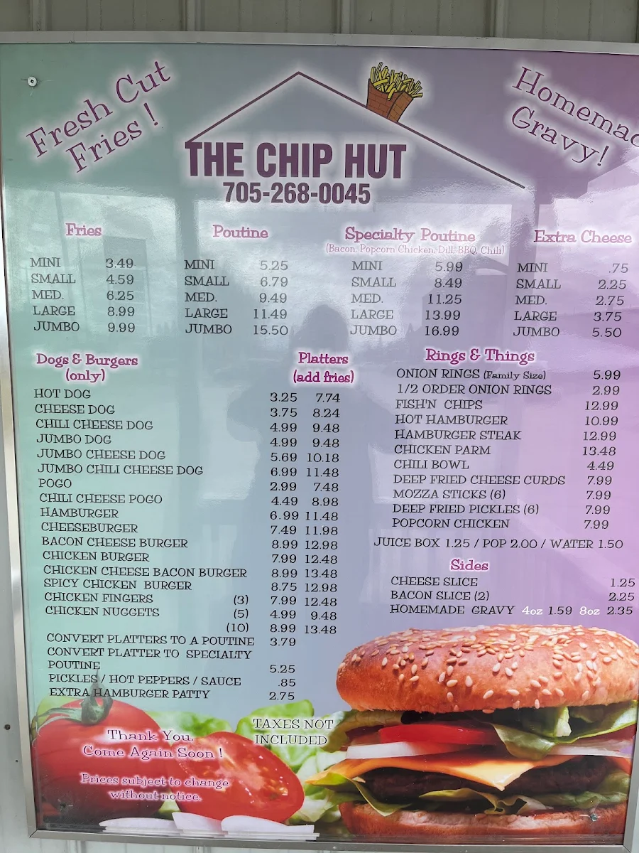 Menu, Chip Hut