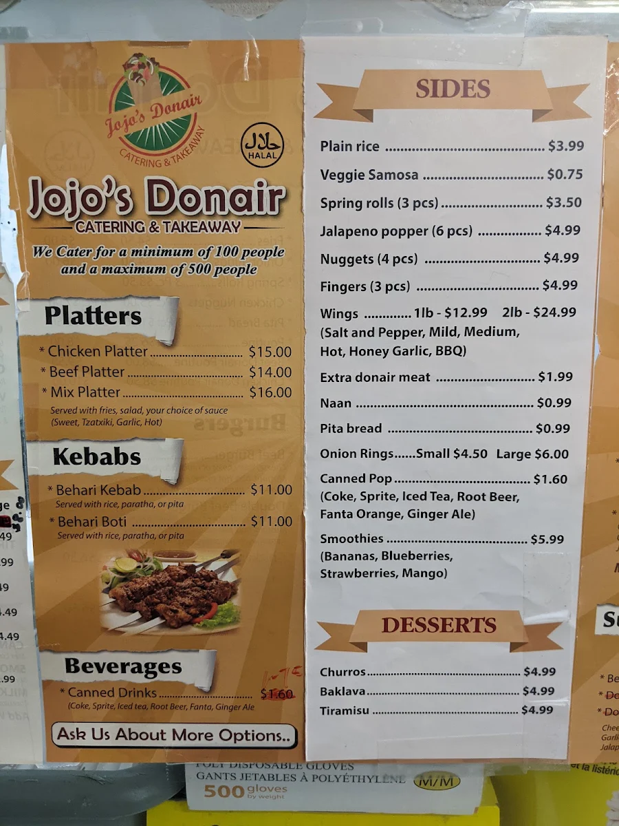Menu, JoJo's Donair