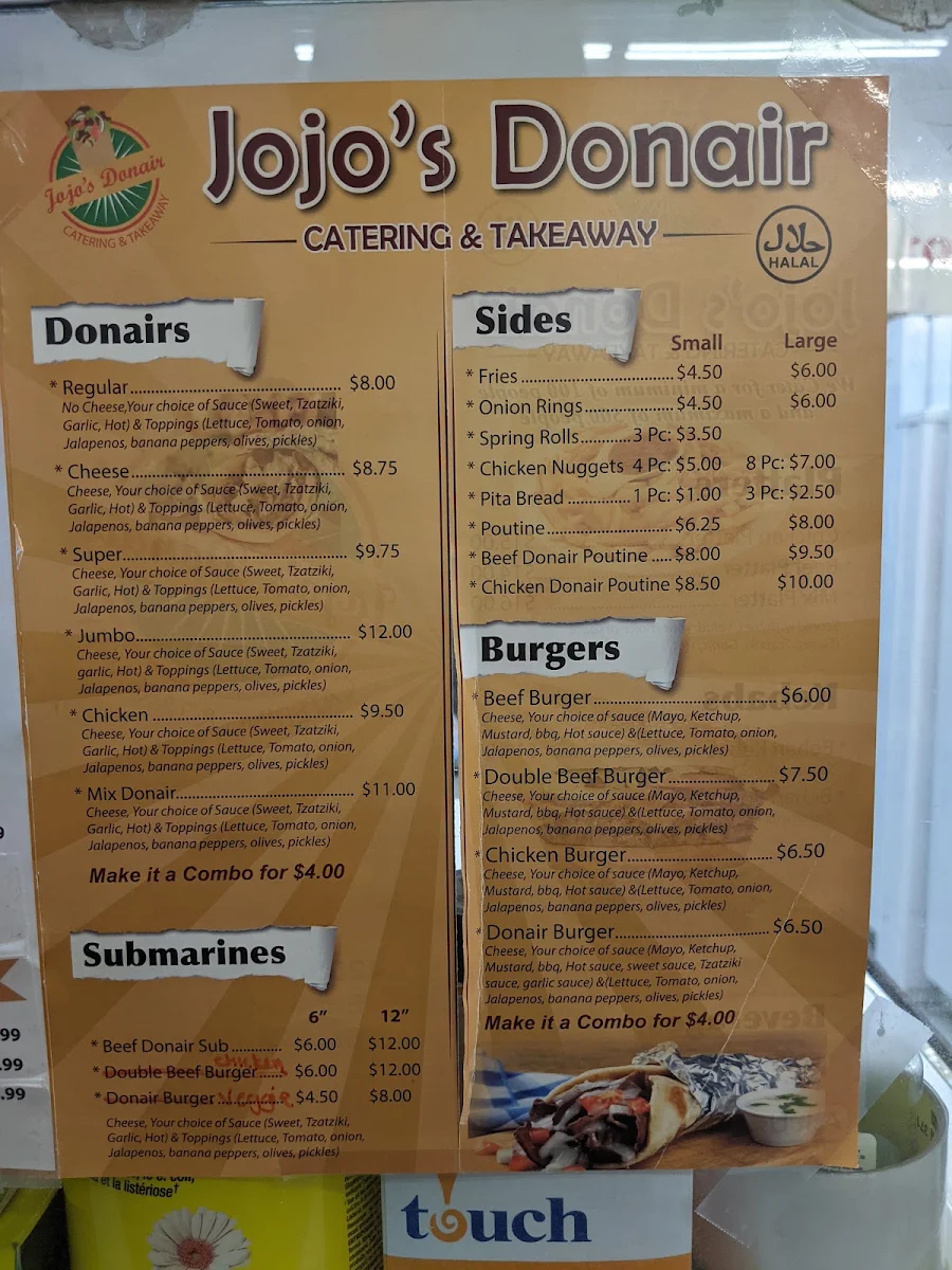 Menu, JoJo's Donair