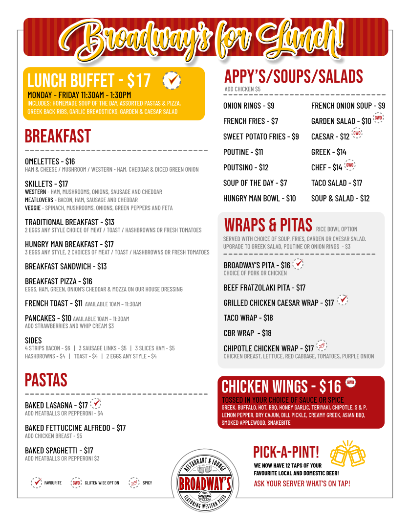 Menu, Western Pizza