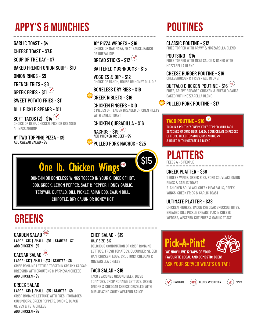 Menu, Western Pizza