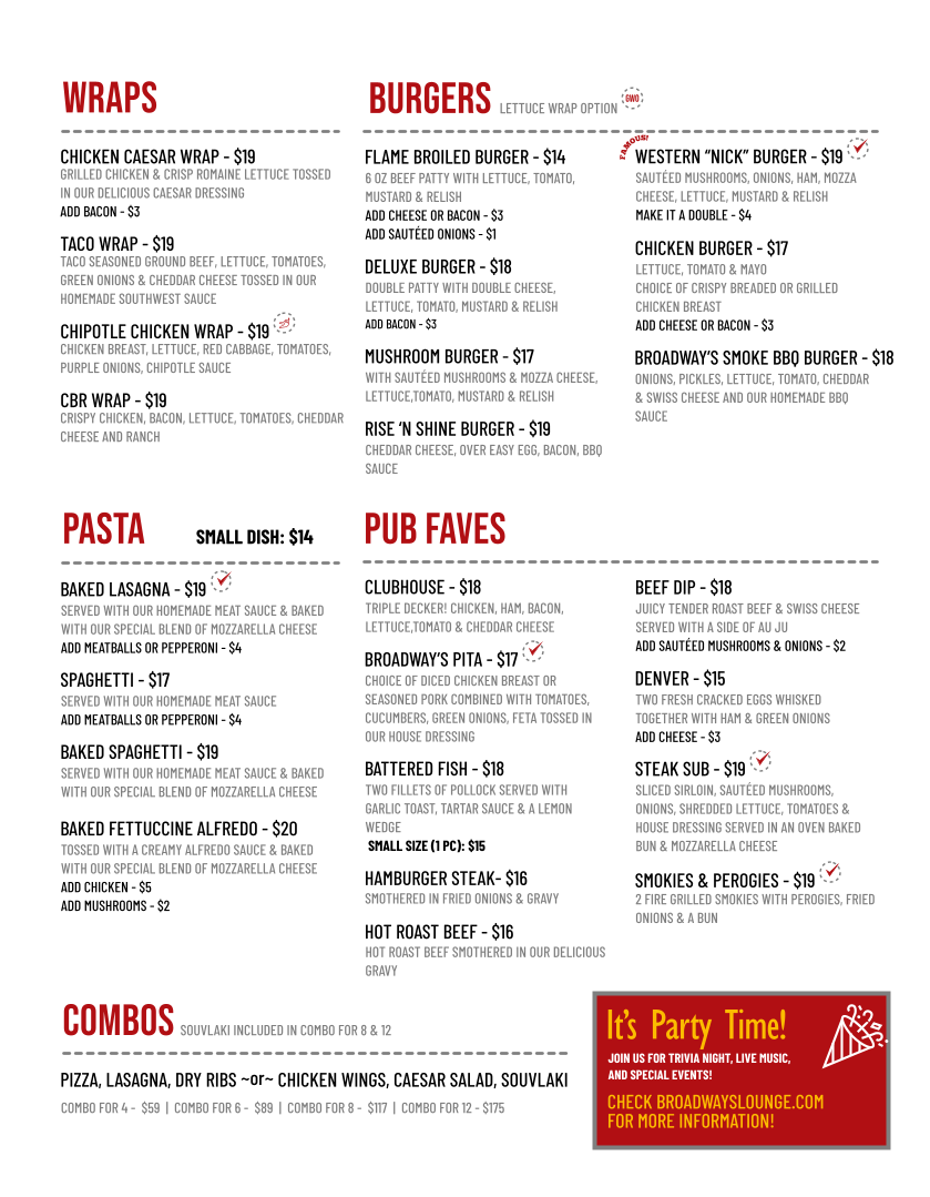 Menu, Western Pizza
