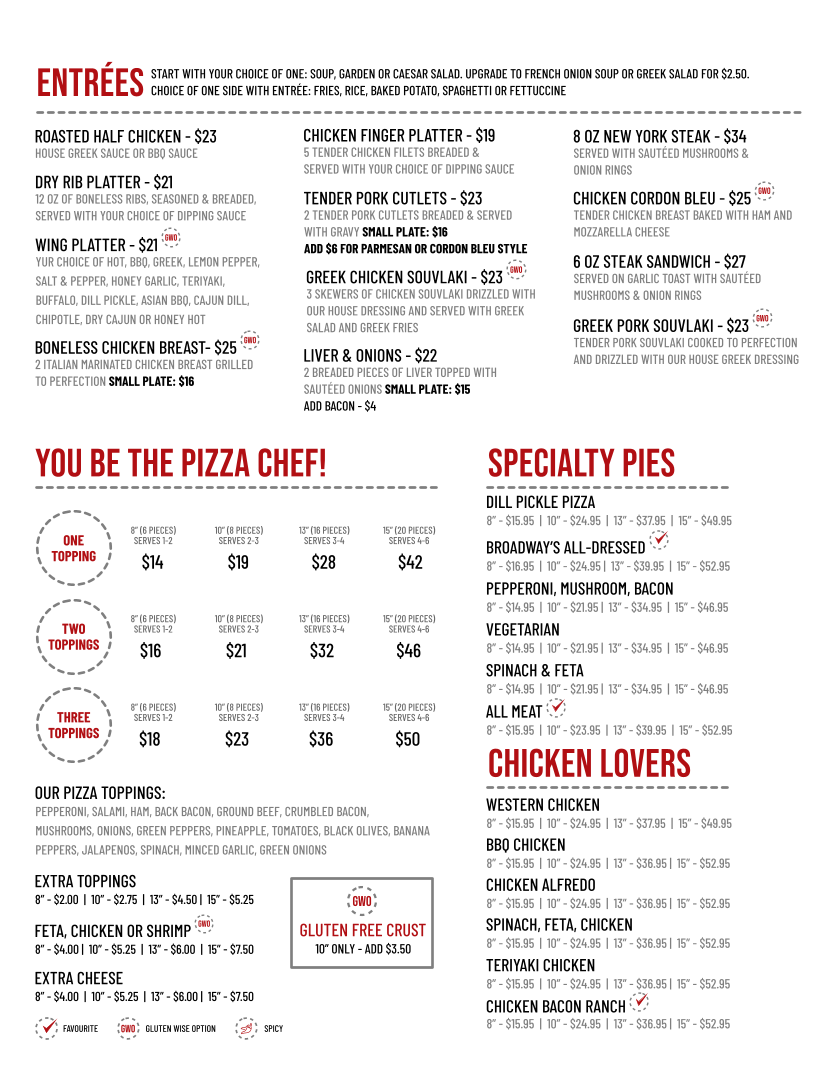 Menu, Western Pizza
