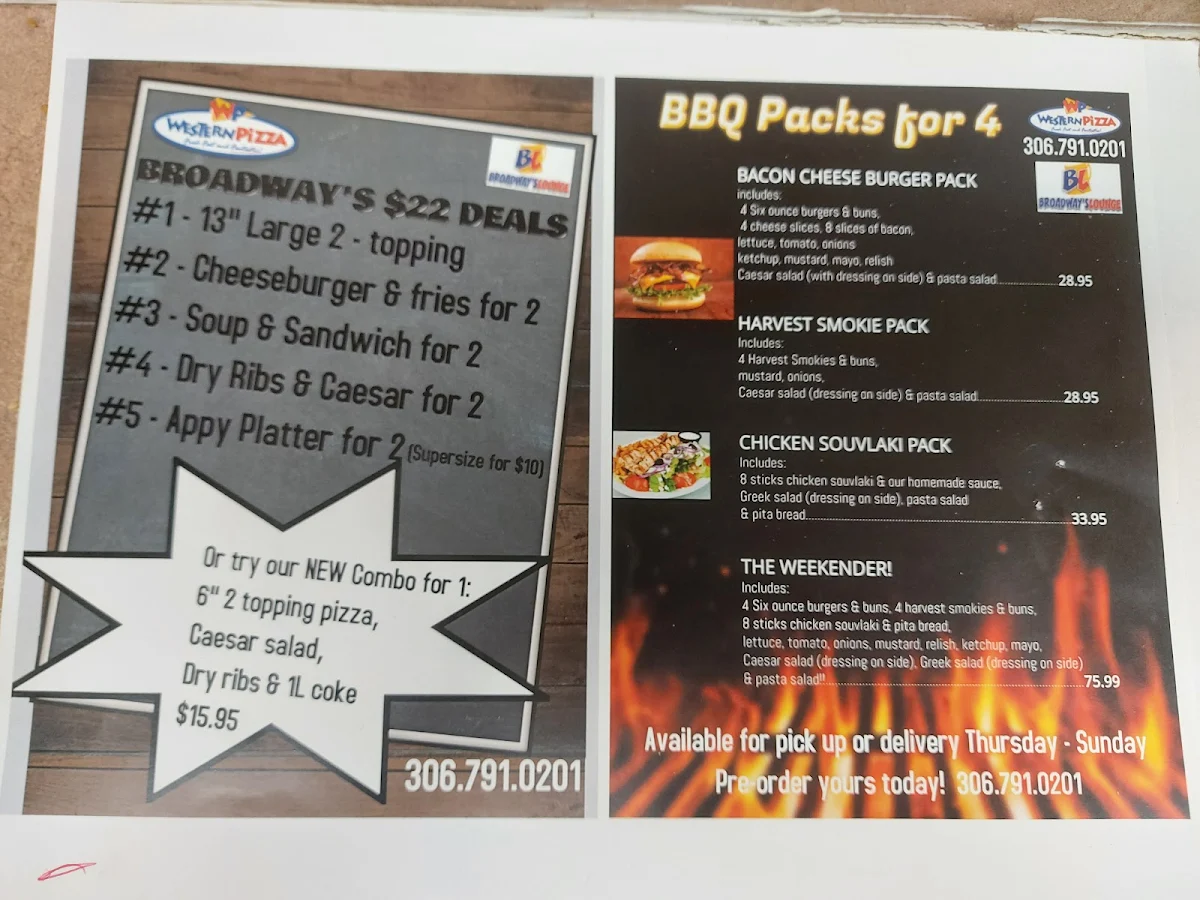 Menu, Western Pizza