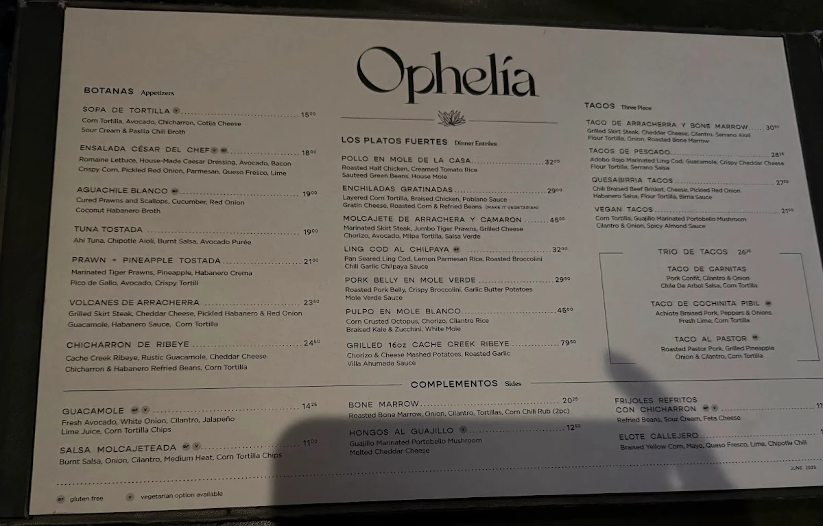 Menu, Ophelia