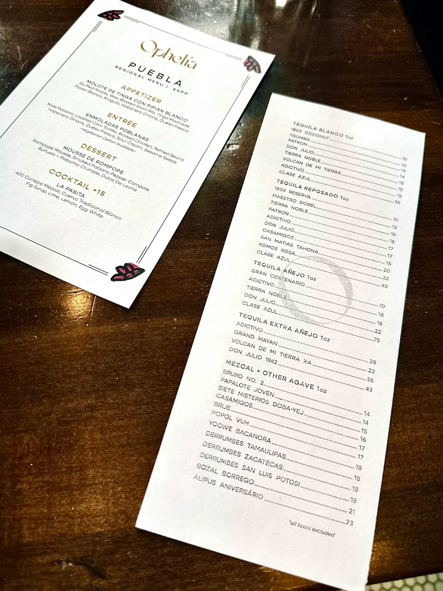 Menu, Ophelia