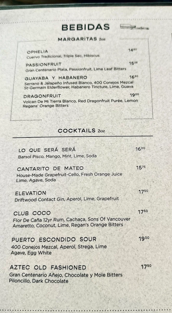 Menu, Ophelia